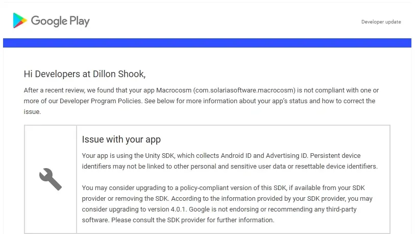 Google Play Compliance Notice